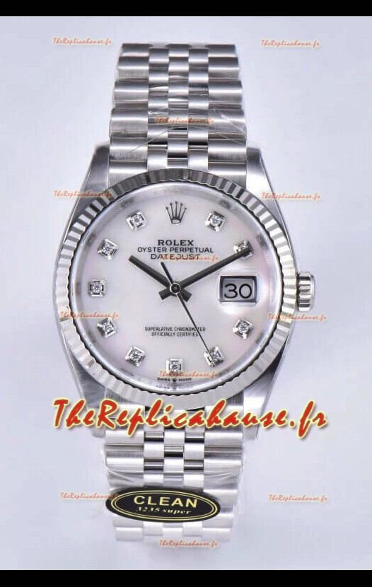 Rolex Datejust 126234 36MM Réplique Suisse en Acier 904L avec Cadran Blanc Perlé, Réplique Miroir 1:1