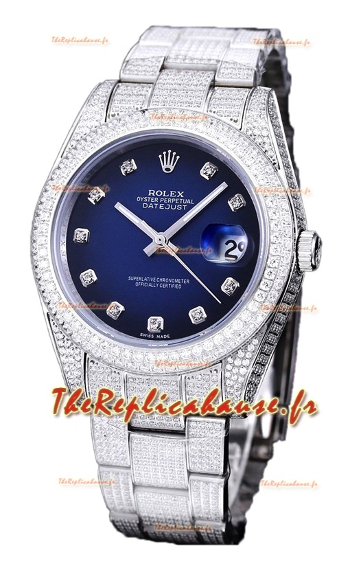 Rolex Datejust 41MM Réplique Suisse - Edition glacée - Cadran bleu 