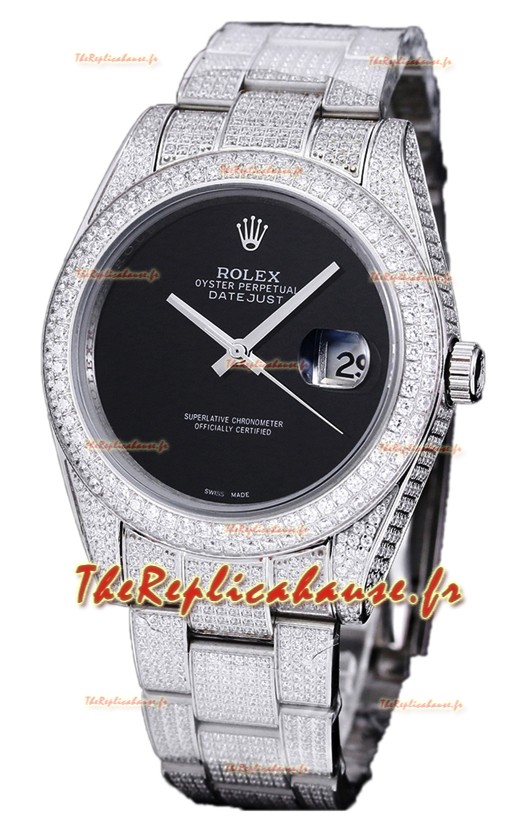 Rolex Datejust 41MM Réplique Suisse - Edition glacée - Cadran noir 