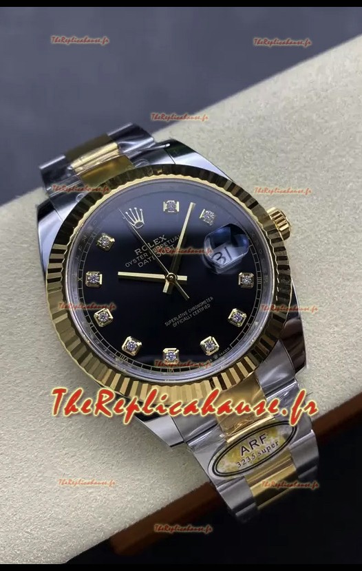 Rolex Datejust M126333 41MM ETA3235 72 Hours Power Cadran Diamants Noirs Huître Réplique 1:1 Or Jaune Acier 904L