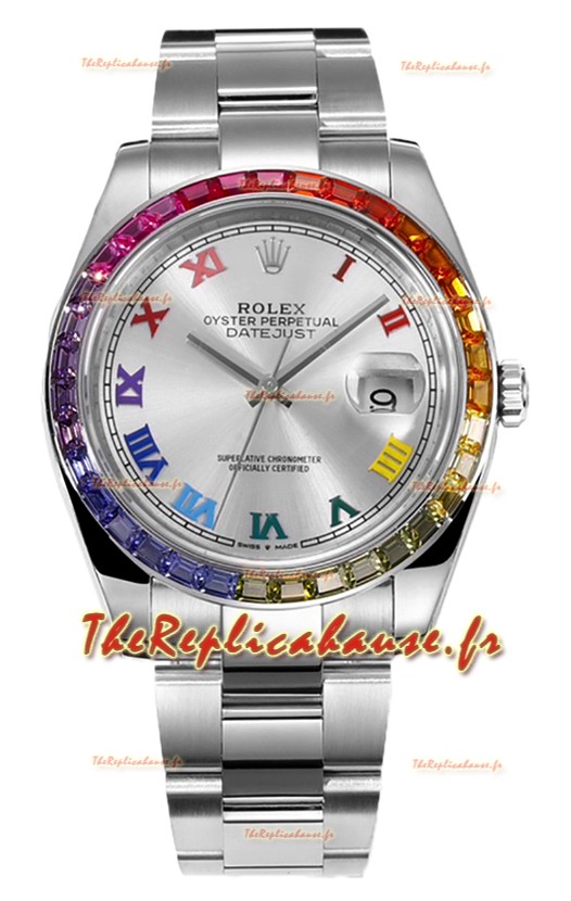 Rolex Datejust 41MM Réplique Montre Suisse - Acier 904L lunette arc-en-ciel 