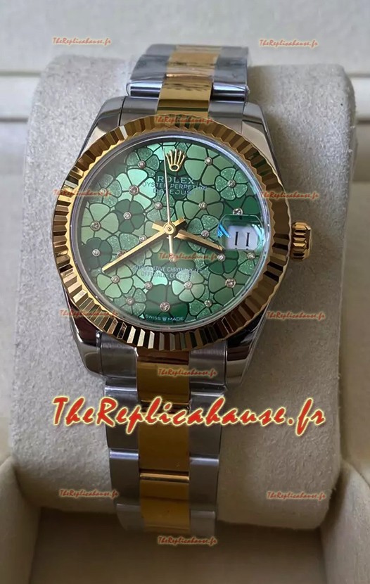 Rolex Datejust M278273 31MM Swiss Replica en or jaune bicolore - cadran à motif vert Qualité miroir 1:1 
