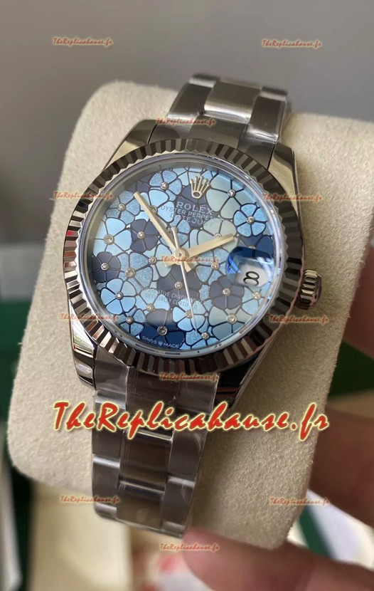Rolex Datejust Ladies 31MM Mouvement Cal.3135 Réplique Suisse Bracelet huitre à Motif Bleu dans Boîtier Acier 904L 