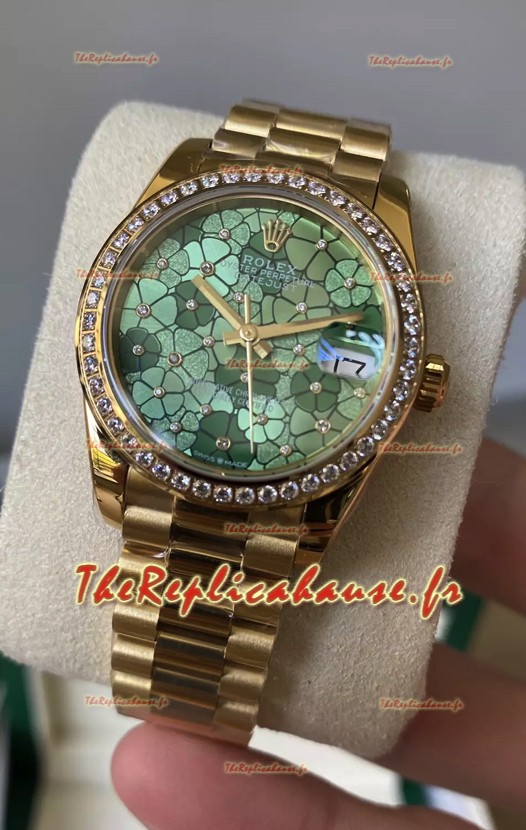 Rolex Datejust M278248 31MM Réplique Suisse en Or - Cadran Vert Motif Qualité Miroir 1:1