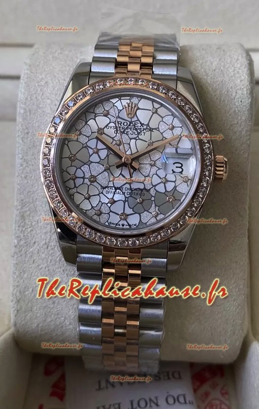 Rolex Datejust M278381RBR 31MM Réplique Suisse Or Rose bicolore - Cadran à motifs floraux Qualité miroir 1:1