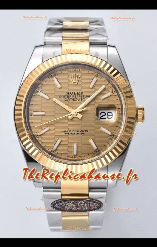 Rolex Datejust Mouvement Cal.3235 Réplique Miroir 1:1 Acier 904L 41MM - Cadran or cannelé à motifs
