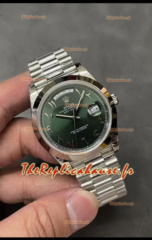 Rolex Day Date Montre présidentielle en acier inoxydable cadran arabe vert olive 40 mm - Qualité miroir 1:1