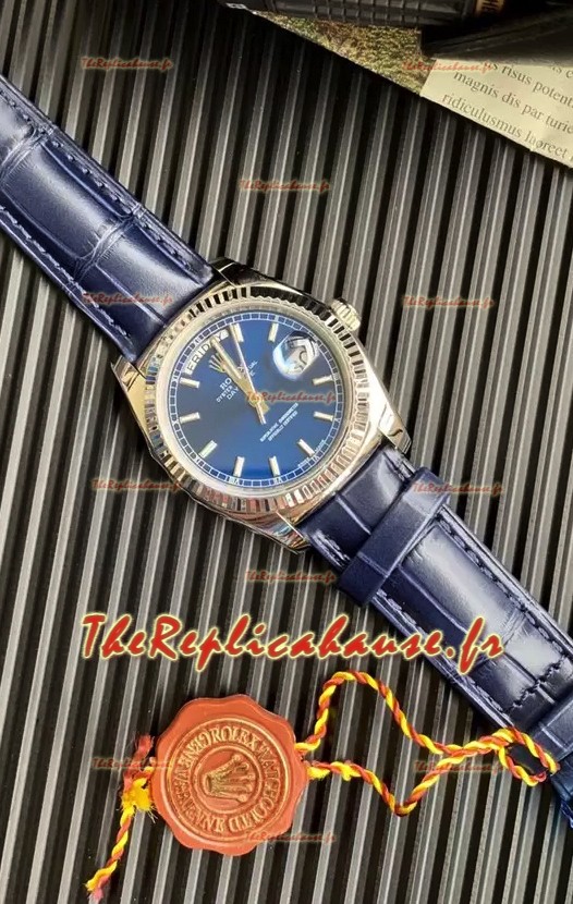 Rolex Day Date 904L Montre boîtier acier cadran bleu 36MM - Qualité miroir 1:1 