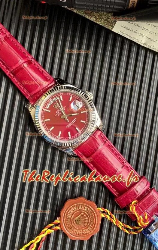 Rolex Day Date 904L Montre boîtier acier cadran rouge 36MM - Qualité miroir 1:1 
