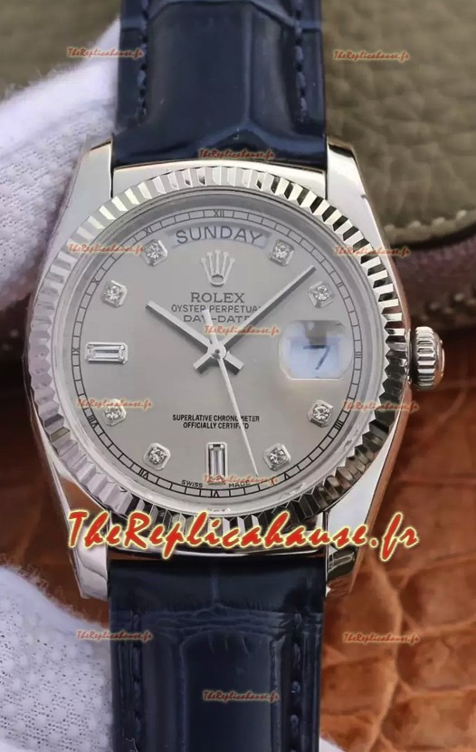 Rolex Day Date 904L Montre boîtier acier cadran gris 36MM - Qualité miroir 1:1 