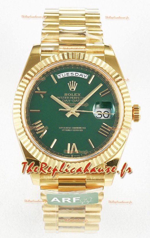 Rolex Day Date Super Clone Montre en or jaune 18K 40MM - Cadran vert Réplique de montre 1:1 