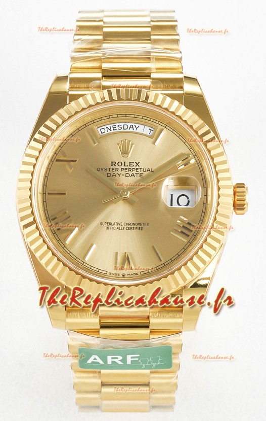 Montre Rolex Day Date Super Clone en or jaune 18K 40MM - Cadran doré Réplique de montre 1:1 