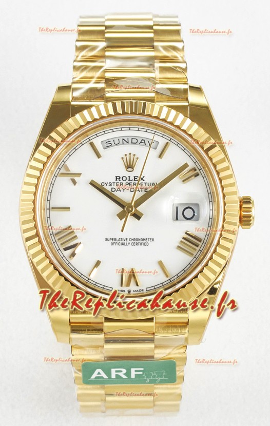 Rolex Day Date Super Clone en or jaune 18K 40MM - Cadran blanc Réplique de montre 1:1 