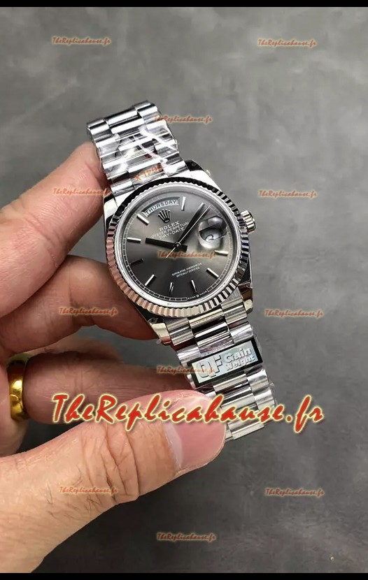 Rolex Day Date Super Clone en acier inoxydable à cadran gris 36MM - Montre réplique 1:1