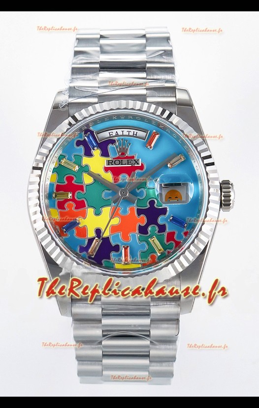 Rolex Day Date Emoji Jig-Saw Puzzle Boîtier acier inoxydable Réplique montre suisse 