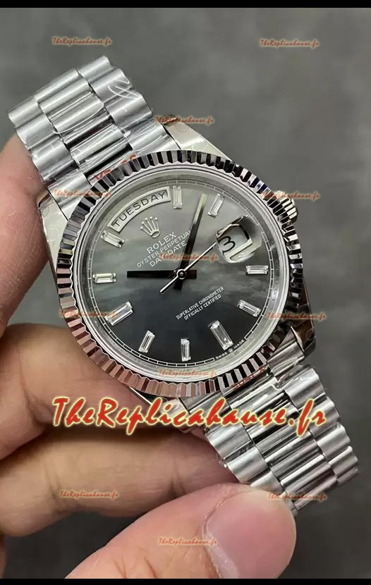 Rolex Day Date Presidential Montre en acier inoxydable cadran gris perlé 40MM - Qualité miroir 1:1