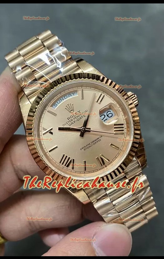 Rolex Day Date 40MM 228235 Montre or rose cadran romain en or réplique miroir 1:1