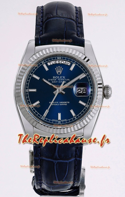 Rolex Day Date Montre boîtier acier 904L cadran bleu 36MM - Qualité miroir 1:1