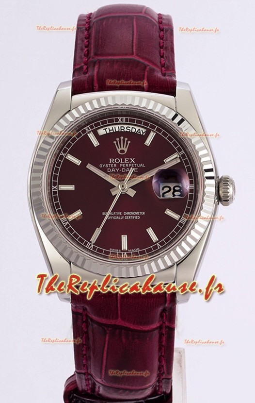 Rolex Day Date Montre boîtier acier 904L cadran rouge 36MM - Qualité miroir 1:1