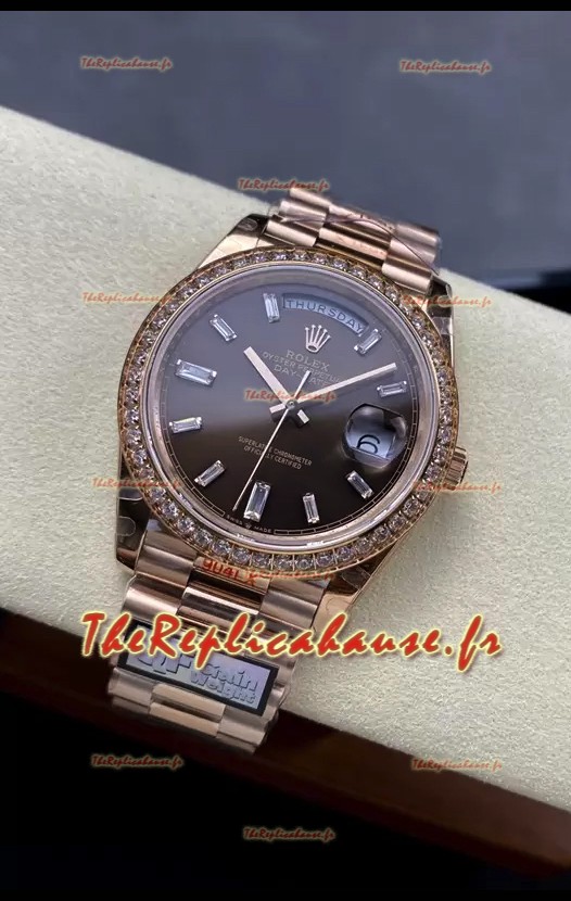 Rolex Day Date 40MM Or Rose Cadran Marron Réplique de Montre 1:1 