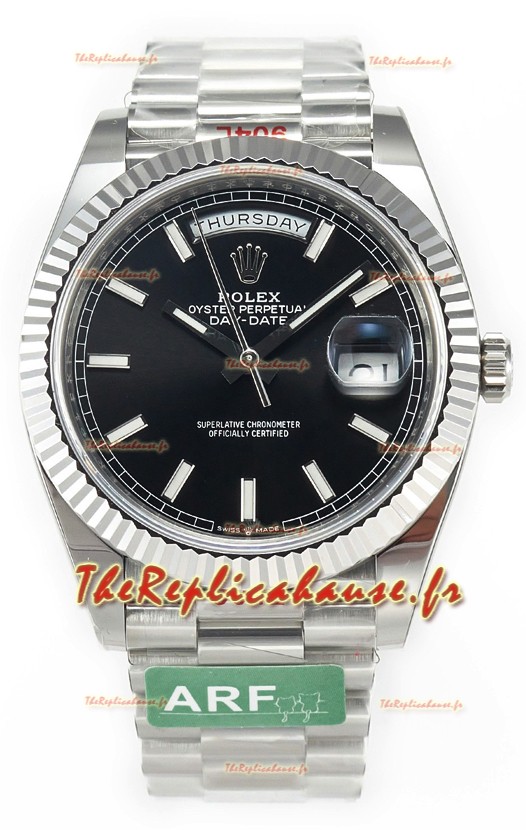 Montre Rolex Day date présidentielle en acier inoxydable cadran noir 40MM - Qualité 1:1