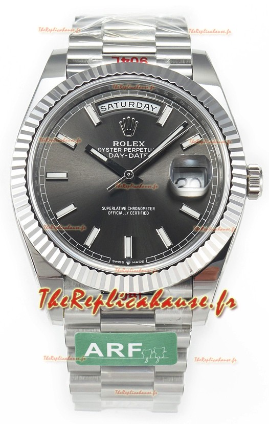 Rolex Day Date Montre présidentielle en acier inoxydable cadran gris 40MM - Qualité miroir 1:1