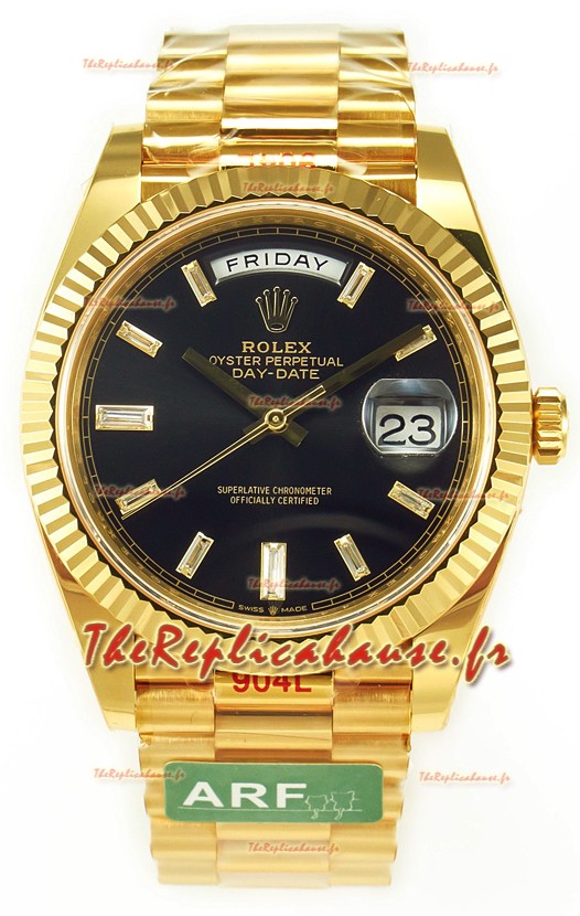 Rolex Day Date Presidential Montre en or jaune 18 carats 40 mm - Cadran noir Qualité miroir 1:1