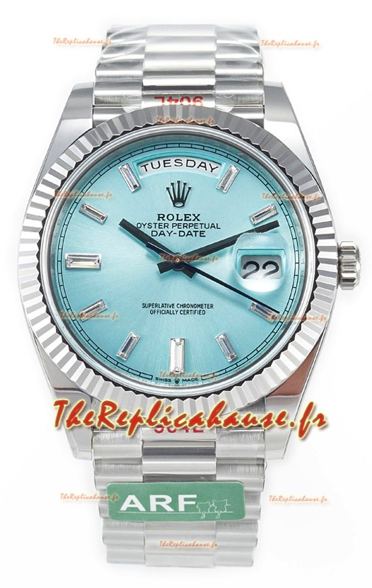 Rolex Day Date 904L Acier inoxydable Tiffany Cadran bleu diamants Montre 40MM - Qualité miroir 1:1