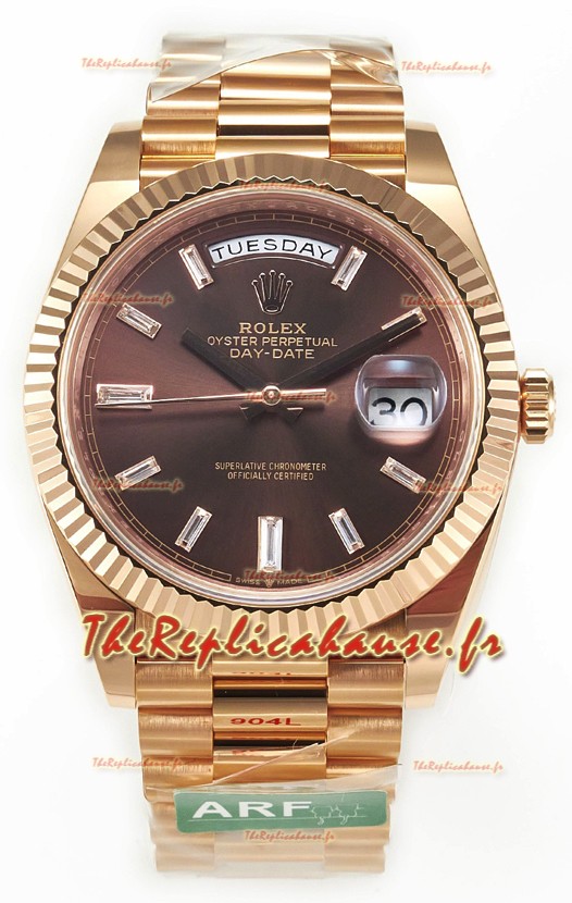 Rolex Day Date 40MM 1:1 Or Rose en Cadran Brun Réplique de Montre 1:1