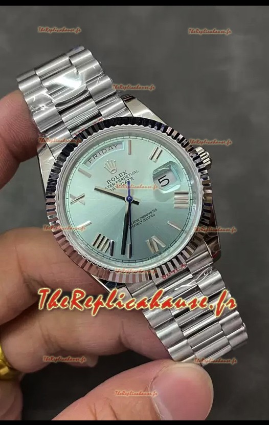 Rolex Day Date Montre présidentielle en acier inoxydable cadran bleu ICE 40MM - Qualité miroir 1:1