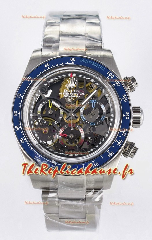 Rolex Daytona Super Clone Artisans De Geneve Montre en acier inoxydable Lunette bleue Montre Skeleton 
