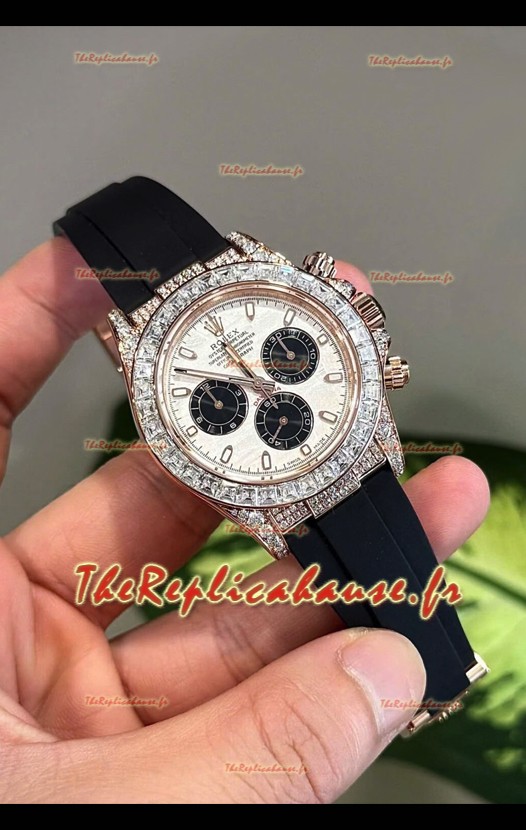 Rolex Daytona Super Clone Or Blanc Boîtier Cadran Météorite Mouvement Cal.4131 Montre Lunette Saphirs Personnalisée