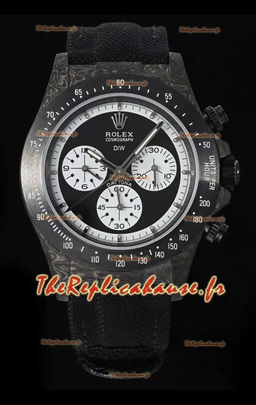 Rolex Daytona Super Clone DiW Paul Newman Edition Carbone - Boîtier en carbone forgé - Bracelet noir - Réplique 1:1 