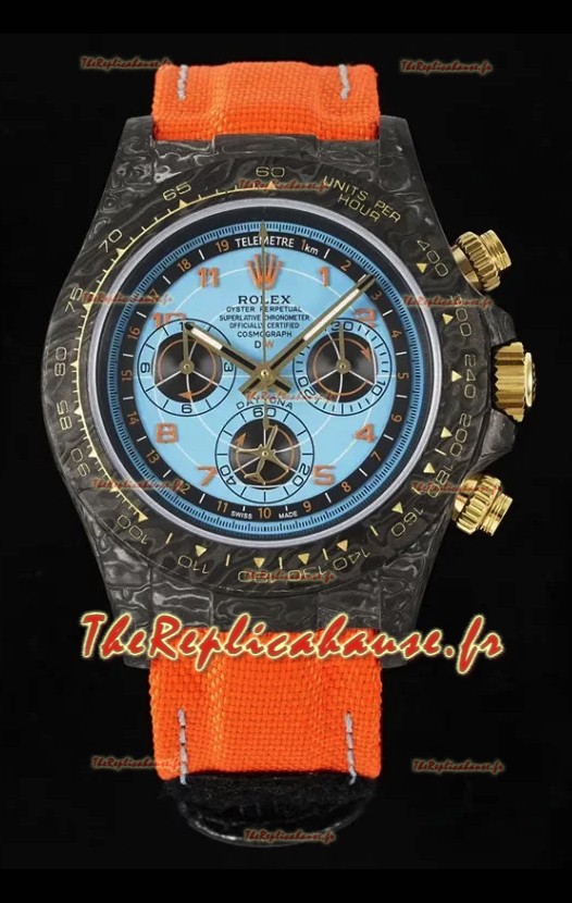Rolex Daytona Super Clone Montre Cadran Bleu Boîtier Carbone Noir Réplique 1:1