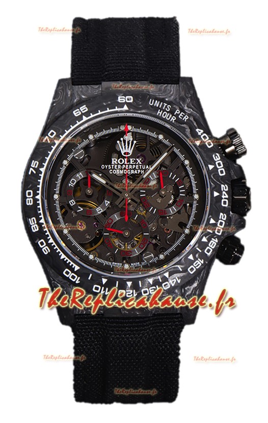 Rolex Daytona DiW Skeleton Carbon Edition - Boîtier en carbone forgé - Bracelet noir Réplique 1:1 