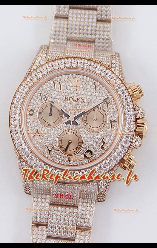 Rolex Cosmograph Daytona Or Rose ICED OUT Mouvement Cal.4130 - Montre Acier 904L