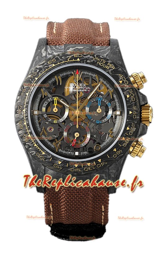 Montre Rolex Daytona DiW Skeleton Carbon Edition - Boîtier en carbone forgé Bracelet marron Réplique 1:1 