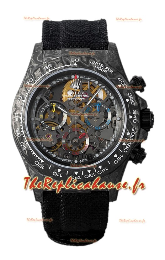 Rolex Daytona DiW Skeleton Carbon Edition - Boîtier en carbone forgé Bracelet noir Réplique 1:1 