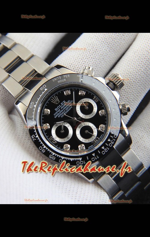 Réplique de montre Rolex Daytona à mouvement japonais, cadran noir et lunette en céramique