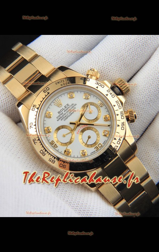 Réplique de montre Rolex Daytona à mouvement japonais, boîtier en or et cadran blanc