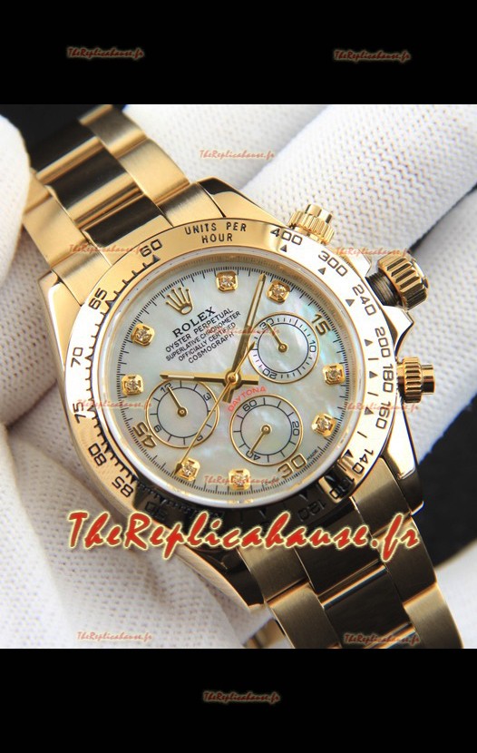 Réplique de montre Rolex Daytona à mouvement japonais, boîtier en or et cadran en nacre