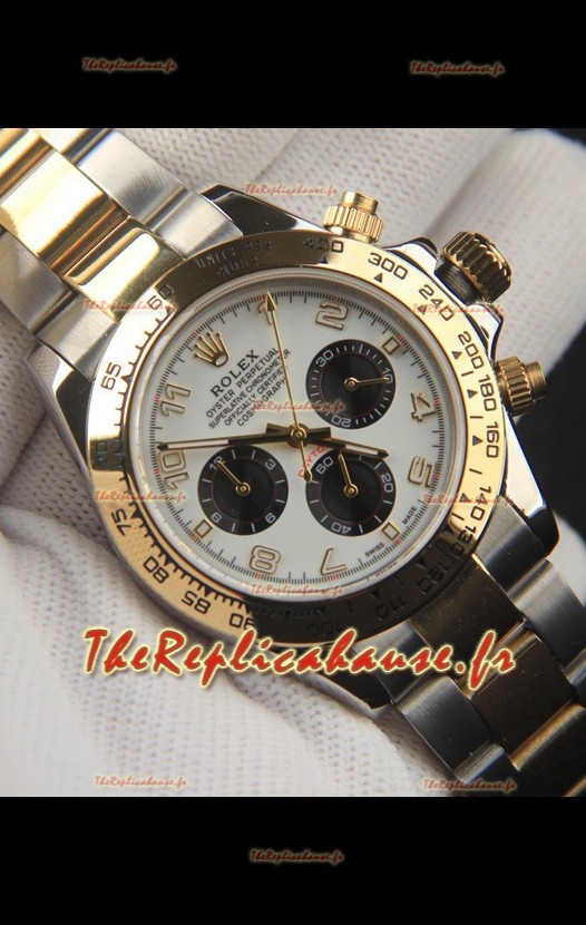 Montre Rolex Daytona à mouvement japonais, boîtier bicolore or et cadran blanc