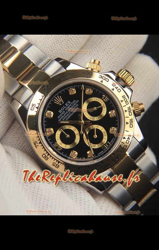 Montre Rolex Daytona à mouvement japonais, boîtier bicolore or et cadran noir