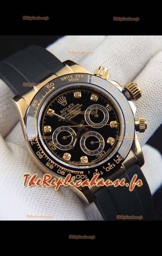 Réplique de montre Rolex Daytona à mouvement japonais, boîtier en or et cadran noir