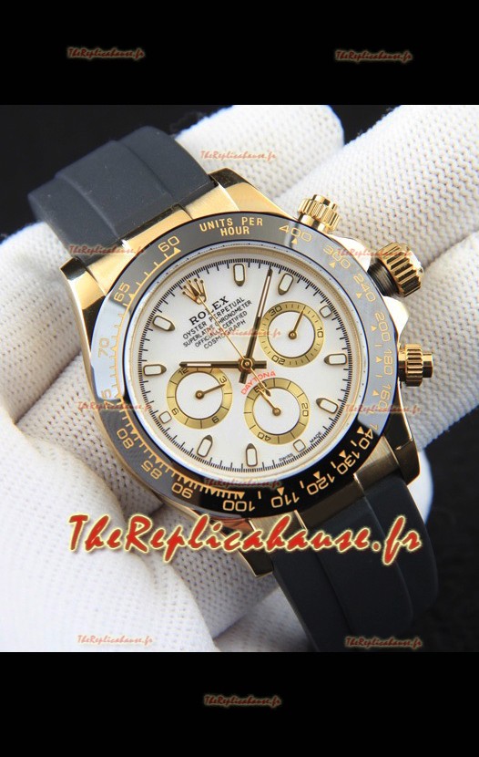 Réplique de montre Rolex Daytona à mouvement japonais, boîtier en or et cadran blanc