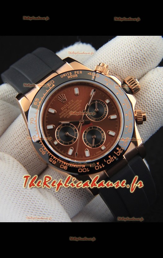 Réplique de montre Rolex Daytona à mouvement japonais, boîtier en or et cadran marron