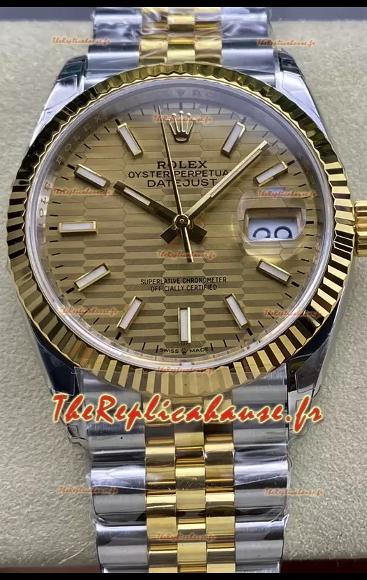 Rolex Datejust Mouvement Cal.3235 Réplique miroir 1:1 Acier 904L 36MM - Cadran à motifs cannelés or