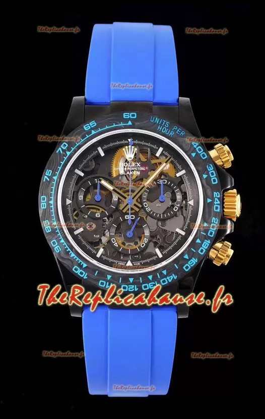 Rolex Daytona Blaken Bleu Réplique Miroir 1:1 Suisse Cadran Squelette Mouvement Cal.4130