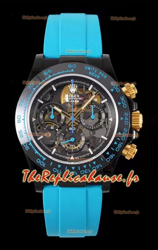 Rolex Daytona Blaken Bleu Réplique Suisse 1:1 Cadran Squelette Mouvement Cal.4130