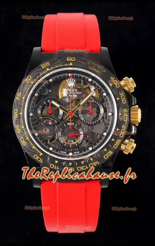 Rolex Daytona Blaken Rouge Réplique Suisse 1:1 Cadran Squelette Mouvement Cal.4130
